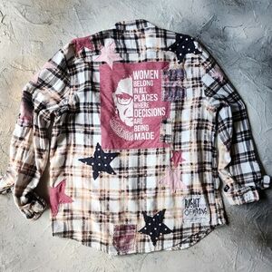 Designer Upcycled Kimono Cottage Patched Duster Buttondown Flannel Top